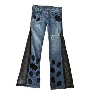 Affliction Upcycled Skull Bling Lace Boot Cut Jade Jeans Y2K Emo Goth Grunge 28